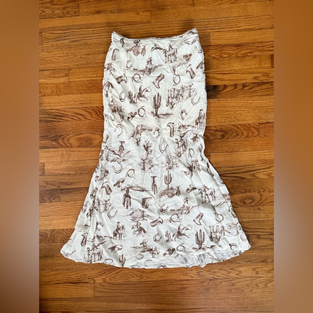 Blu Pepper White Midi Skirt Brown Western Print